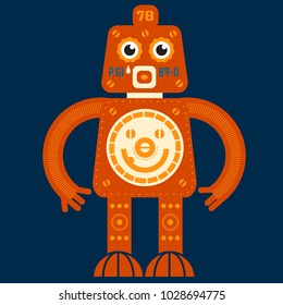 Stand up robot illustration. Artistic design of futuristic mechanism. Design for kids.