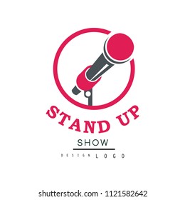 Stand up show logo design, comedy club emblem vector Illustration on a white background