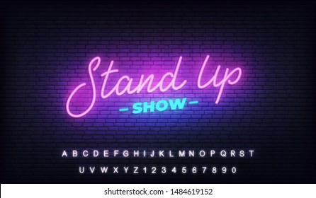 Stand up show neon. Lettering neon glowing sign for Stand up comedy show.