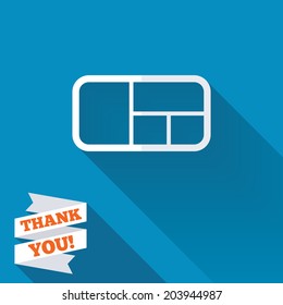 Stand sign icon. Modern furniture symbol. White flat icon with long shadow. Paper ribbon label with Thank you text. Vector