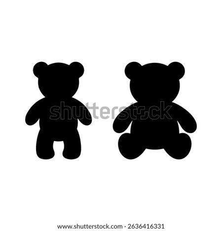 Stand and sit teddy bear silhouette vector flat illustration design.