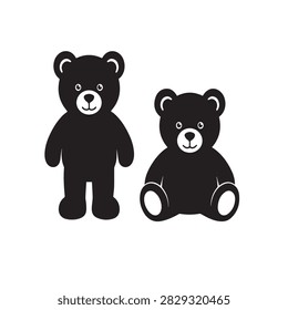 Stand and sit teddybear silhouette vector flat illustration design.