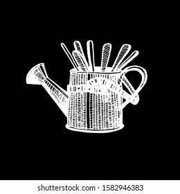 Stand for spoons. Chalkboard hand drawn doodle illustration. White vector icon isolated on black.