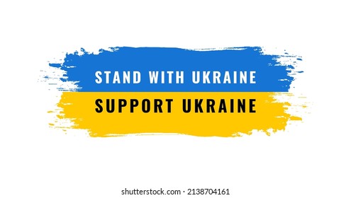 Stand and support Ukraine isolated on Ukrainian flag background. Say NO to war. Pray and support. Stop war. Vector illustration.