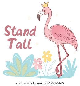 Stand Tall Pink Bird and Crown Vector Design