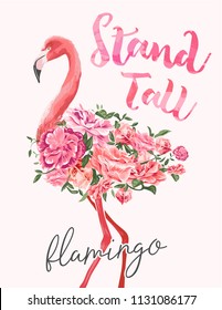 stand tall slogan with flamingo and flower illustration