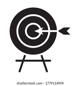 pararse con icono de objetivo y flecha sobre fondo blanco, estilo de silueta, ilustración vectorial