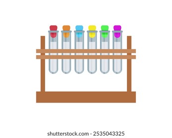 Soporte con tubos de ensayo con tapones de colores llenos de óvulos biomateriales, espermatozoides, embriones, ovocitos y espermatozoides, criobanco, FIV - Vector, ilustración en color