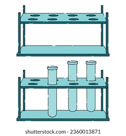 Stand for test tubes empty and with test tubes instruments for experiments