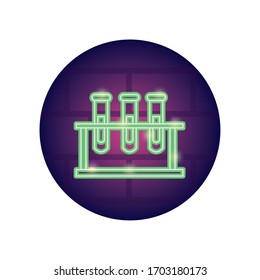 stand with test tubes icon over white background, neon style, vector illustration