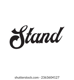 Stand text on white background.