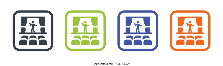 Stand up and theater show icon set. Sing on stage icon vector illustration