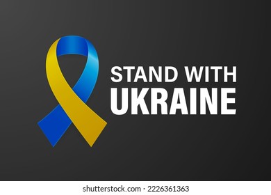 Stand with Ukraine. Anti War Call with the Smbol of Peace with Blue and Yellow Silk Ribbon. Ukranian Flag Colors. Struggle, Protest, Support Ukraine, Slogan. Vector Illustration