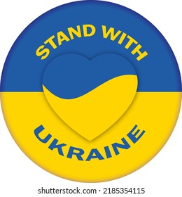 Stehen Sie mit der Ukraine Anti-Kriegs-Protest ukrainische Flagge Herz. Vektorgrafik