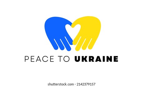 Stand with Ukraine concept. Stop War cartoon illustration.Support people in Ukraine. Flat style hands making a heart. UA heart flag. Peace to Ukraine design. Vector illustration.