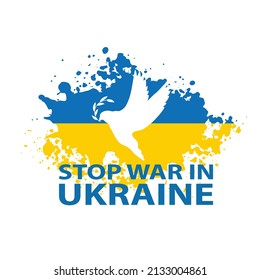 Stand with Ukraine. Dove with olive brunch. Peace in Ukraine. Stop russian agression