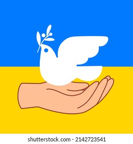 I stand with Ukraine Illustration 
Ukraine flag and hand on white background.  No war. Pray for peace in Ukraine. Vector illustration