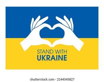 Apoyen a Ucrania con un vector de ícono de forma de corazón manual. Gesto de amor al corazón de mano con el vector de la bandera ucraniana aislado en un fondo blanco. Bandera de Ucrania y elemento de diseño de manos de amor