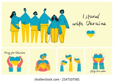 I stand with Ukraine. People support for Ukraine with the colors of the flag. No war. Ukraine in the heart.