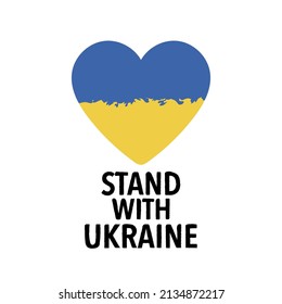 stehen Sie mit der Ukraine. Worte der Unterstützung für die Ukraine im Krieg mit dem Besatzer Russland. Herz mit der Flagge der Ukraine. einzeln auf Weiß