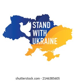 Stand With Ukraine Poster Template with Silhouette of  Ukrainian Map. Motivation Poster Template.