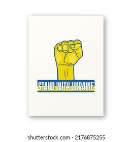 Stehen Sie mit der Ukraine! Aufhellte Faust. Symbol des Kampfes, Protest, Unterstützung der Ukraine. Kein Krieg. Vektorgrafik. Slogan, Aufruf zum Frieden, Unterstützung für die Ukraine. Hör auf zu Krieg. T-Shirt, Plackard Print