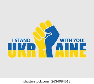 I Stand With Ukraine, Say no to the war, Russian and Ukrainian conflict, heart, square and round shape, Ukrainian flag symbol, Blue and yellow illustration