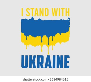 I Stand With Ukraine, Say no to the war, Russian and Ukrainian conflict, heart, square and round shape, Ukrainian flag symbol, Blue and yellow illustration