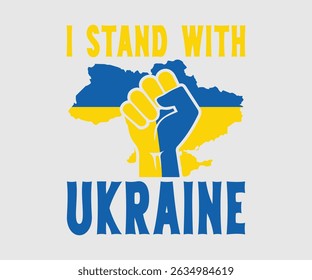 I Stand With Ukraine, Say no to the war, Russian and Ukrainian conflict, heart, square and round shape, Ukrainian flag symbol, Blue and yellow illustration