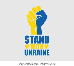 Stand With Ukraine, Say no to the war, Russian and Ukrainian conflict, heart, square and round shape, Ukrainian flag symbol, Blue and yellow illustration