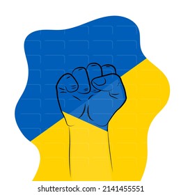 stand with Ukraine, stay strong, raised fist, symbol of solidarity, strength or resistance, ukrainian flag, blue and yellow, rally to support