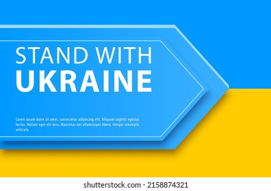 Stand with Ukraine. Stop War campaign. Vector banner with ukrainian flag colors to support Ukraine. Wide banner with the colors of the Ukrainian flag. Pray for Ukraine. Save Ukraine