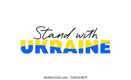 Stand with Ukraine typography design. Stop War vector illustration.Support people in Ukraine. Flat style UA heart flag with lettering. Peace to Ukraine hand drawn design. Vector illustration.