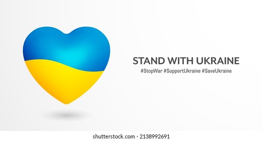 Stand With Ukraine Vector 3D Heart With National Colours Ukrainian Yellow Blue Flag Isolated On White Background