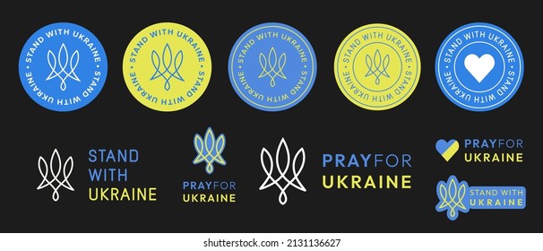 Stand With Ukraine Vector Emblem Signs.