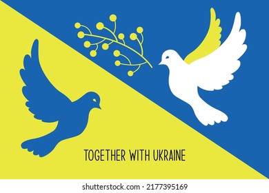 Stehen Sie mit der Ukraine! Vektorgrafik mit Blau und Gelb. Hintergrunddesign mit Taube