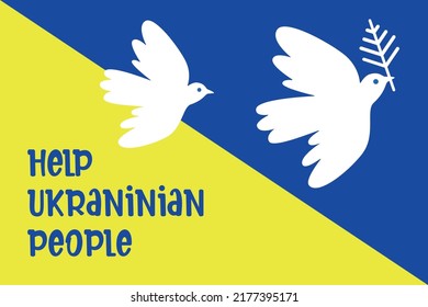 Stand with Ukraine. Vector illustration with blue and yellow color. Background design with dove