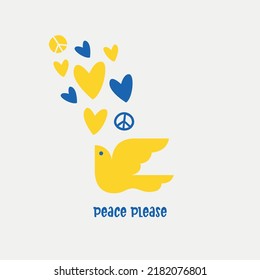 Apoyen a Ucrania. Ilustración vectorial de color azul y amarillo. Diseño de fondo con paloma