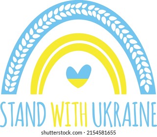 Stand with Ukraine vector illustration isolated on white background. Ukraine rainbow Svg cut file. Stop the war in Ukraine concept for shirts, posters, banners, cards and so on