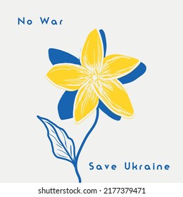 Stand with Ukraine. Vector line art illustration with blue and yellow color. Background banner design with flower