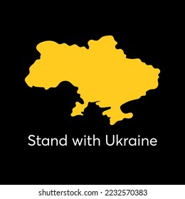 Stand with Ukraine, yellow map of Ukraine