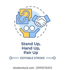 Stand up, hand up, pair up multi color concept icon. Team work, partnership hands. Round shape line illustration. Abstract idea. Graphic design. Easy to use in infographic, presentation