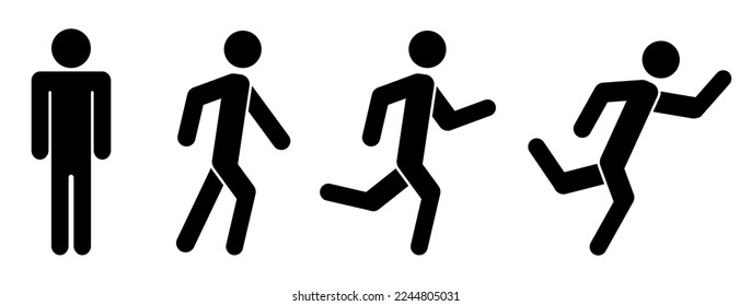 Stand, walk, run. Figure standing, walking and running. Vector sign set.