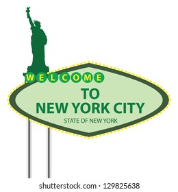 Stand Welcome to New York City in the sky with the birds. Vector illustration.