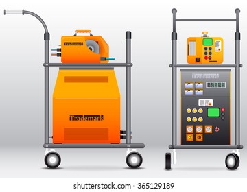 Stand with welding machine and the wire feeder / MIG-MAG professional welders for different purposes