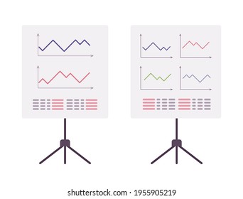 Stand White Board With Graph, Diagram, Tripod For Office, Classroom. Teaching, Meeting Or Business Training Writing Equipment. Vector Flat Style Cartoon Illustration Isolated On White Background