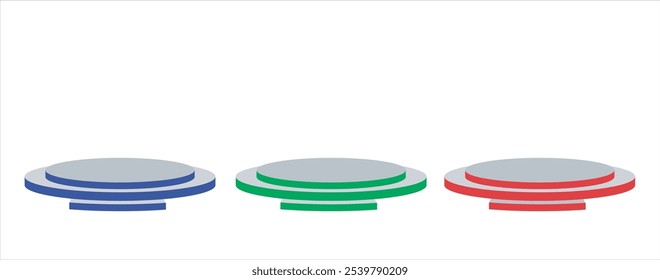 stand White matte round podium, winner platform or product display from different angles. White round stage, exhibition stand isolated on transparent background, 3d vector. 3D Illustration color 