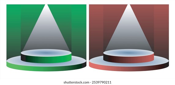 stand White matte round podium, winner platform or product display from different angles. White round stage, exhibition stand isolated on transparent background, 3d vector. 3D Illustration color 