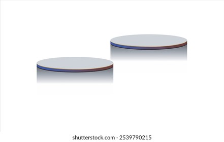 stand White matte round podium, winner platform or product display from different angles. White round stage, exhibition stand isolated on transparent background, 3d vector. 3D Illustration color 