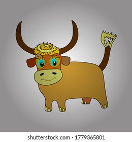 Stand white, yellow and brown bull butting logo design inspiration. Vector illustration. Fantasy nice illustration.
